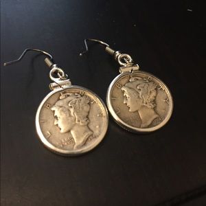 Coin Earrings, Silver US Mercury Dime Earrings